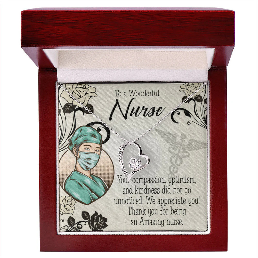 Your Compassion Nurse Forever Love CZ Heart Necklace Yellow Gold Standard Box